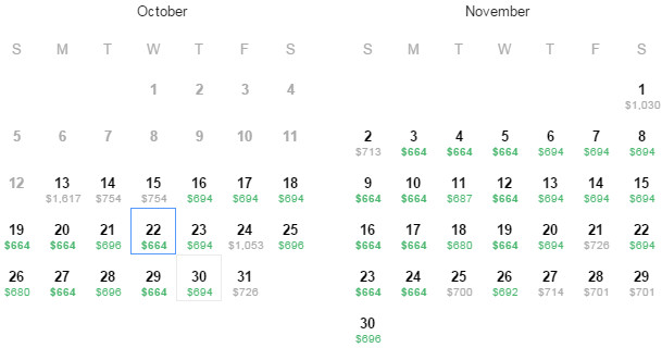 Flight Availability: Dallas (DFW) to Madrid (MAD) as of 3:31 PM on 10/13/14.