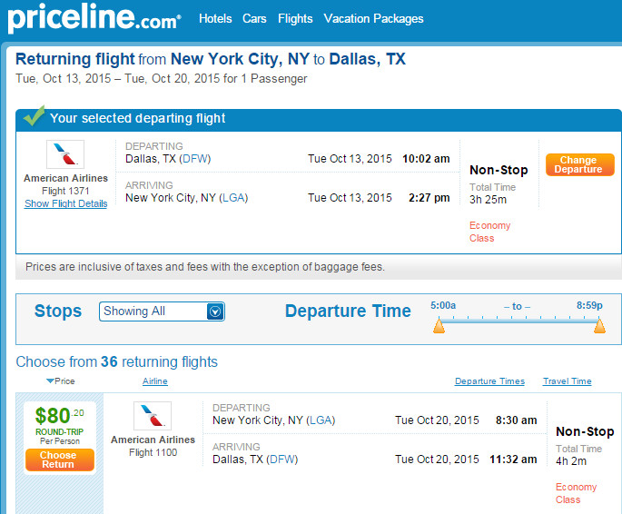 Nonstop Flights Dallas to/from New York 80119 r/t American