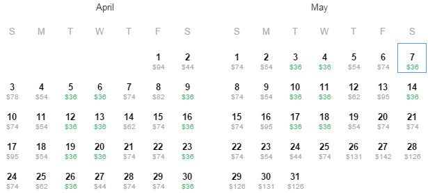 Flight Availability: Departing Dallas to Phoenix as of 1:10 PM on 3/8/16.