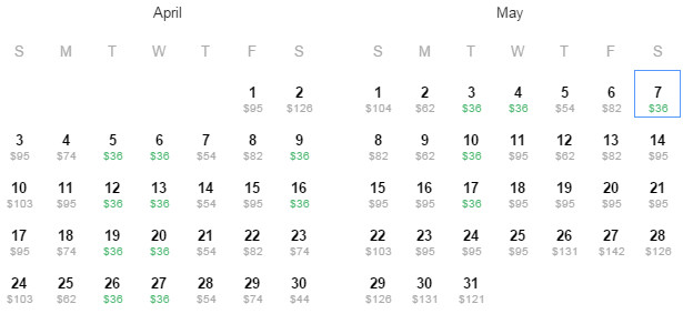 Flight Availability: Returning to Dallas from Phoenix as of 1:10 PM on 3/8/16.