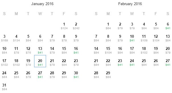 Flight Availability: Returning to Dallas from Los Angeles as of 2:00 PM on 12/12/15.