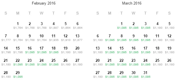 Flight Availability: Dallas to Sydney as of 4:45 PM on 12/28/15.