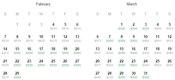 Flight Availability: Dallas to San Juan as of 10:39 AM on 2/4/16.