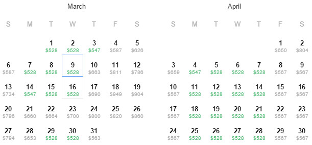 Flight Availability: Dallas to Honolulu as of 6:17 PM on 2/9/16.