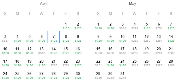 Flight Availability: Departing Dallas to Grand Cayman as of 6:55 PM on 3/3/16.