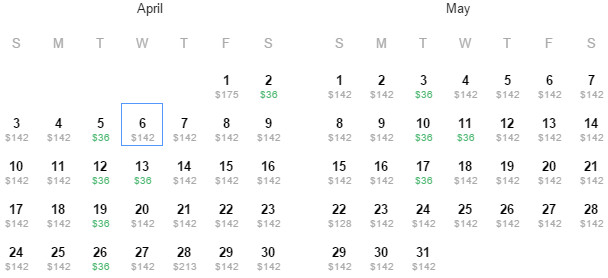 Flight Availability: Departing Dallas to Orlando as of 4:23 PM on 3/12/16.