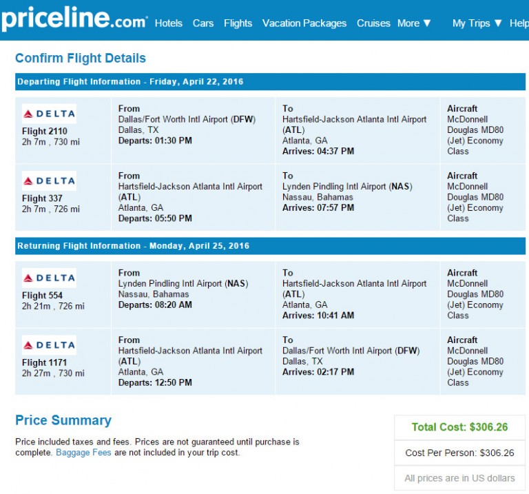 Cheap Flights Dallas to/from Nassau, Bahamas 306 r/t Delta