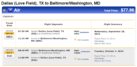 Nonstop Flights Dallas to from Baltimore Washington DC 78 r t