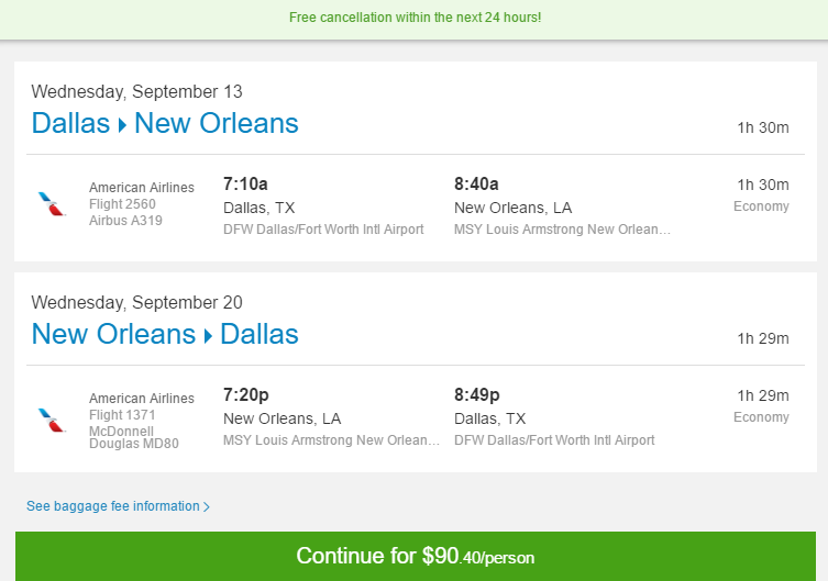 Nonstop Flights Dallas to from New Orleans 90 r t American