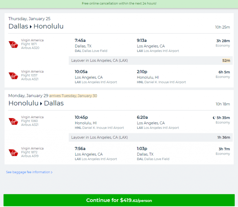 Cheap Flights Dallas to Honolulu 420 / Maui 460 r/t Virgin America