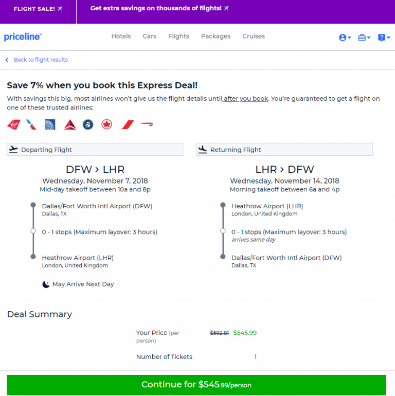 Cheap Flights: Dallas to London $542-$553 r/t - Priceline Express Deal