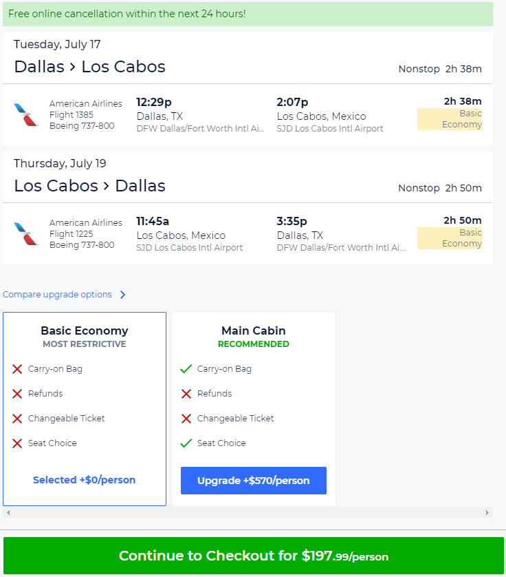 Nonstop Flights Dallas to from Cabo 198 203 r t American