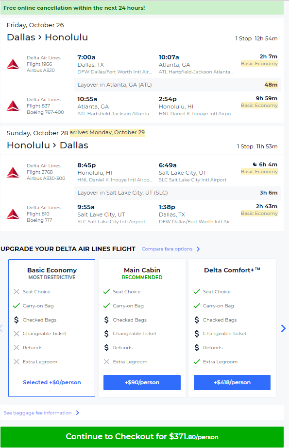 Cheap Flights Dallas to/from Honolulu 372 r/t Delta