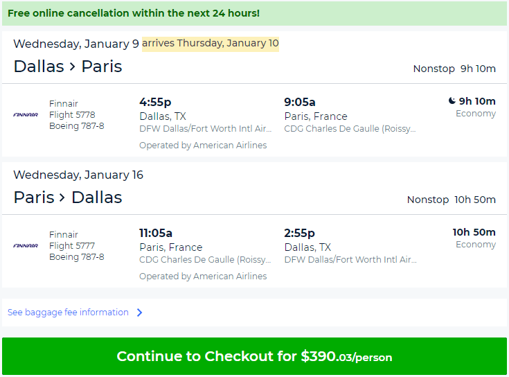 Nonstop Flights Dallas to Paris 390425 r/t Finnair