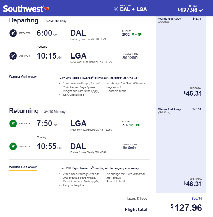 Nonstop Flights Dallas to from New York 128 r t Southwest