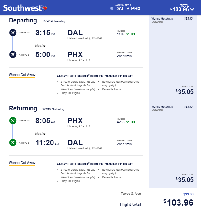 Nonstop Flights Dallas to from Phoenix 104 r t Southwest