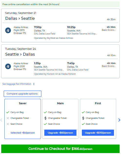 Nonstop Flights Dallas to from Seattle 166 r t Alaska Airlines