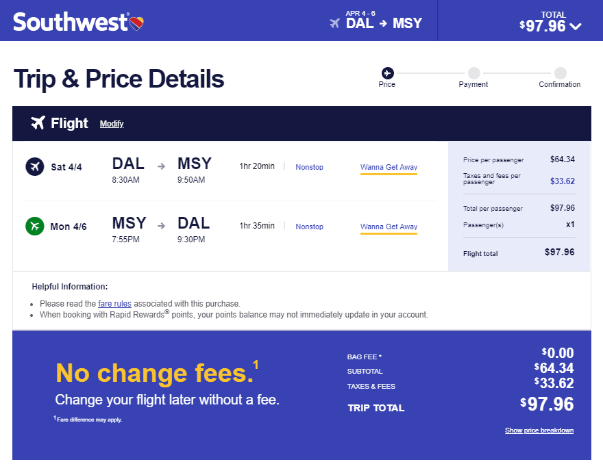 Nonstop Flights Dallas to from New Orleans 98 r t Southwest