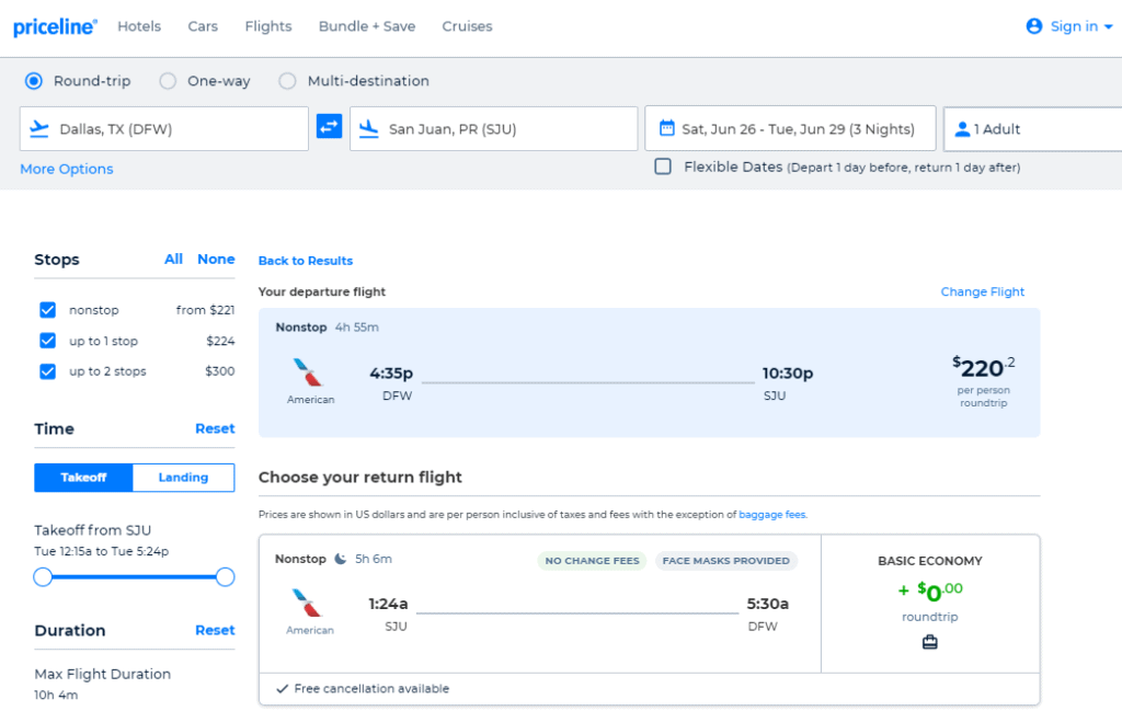 Nonstop Flights Dallas to/from San Juan, Puerto Rico 221 r/t [October